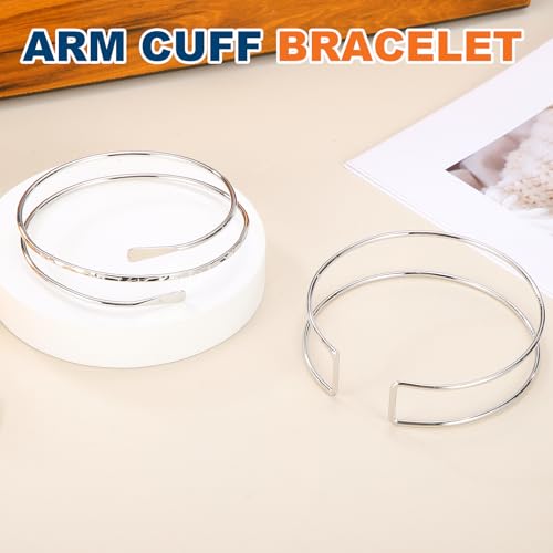 MECCANIXITY 2Pcs Arm Cuff Bracelet for Women, Upper Arm Cuffs Open Adjustable Minimalist Cuff Bangle Bracelet Set Stackable Armband - color: Silver