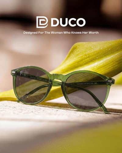 DUCO Women's Trendy Retro Round Acetate Polarized Sunglasses, UV400 99% Glare Block, Lightweight for Daily & Outdoor - color: 6. Transparent Green Frame Grey Lens