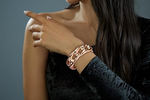 SPUNKYsoul Chain Link Buckle With Rhinestones Cuff Bracelet in Gold, Silver Rose Gold and Gun Metal for Women - style: Large Link Rose Gold