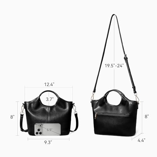 BOSTANTEN Vegan Leather Purses for Women Soft Top Handle Satchel Crossbody Zipper Handbag with Detachable Shoulder Strap - color: Black