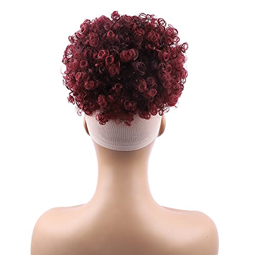 Drawstring Ponytail with Bangs - Afro Puff Extensions for Women - Short Curly Clip in Wrap Updo Hairpiece (TBUG) - color: TBUG