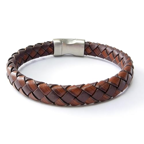 Men's Leather Bracelet, Stackable Stainless Steel Clasp Bracelets for Men Stylish Birthday, Thanksgiving, Valentine's Day Gift for My Man - style: 8.2" Long 10MM Wide Brown Woven