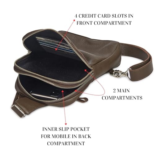 Leather Sling Bag for Women Genuine Crossbody Purse Small Trendy Cross Over Chest with Phone and Credit Card Slots (Brown Nappa) - color: Brown Nappa