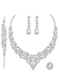 CSY 4 Pcs/Set Austrian Crystal Necklace Earrings Bracelet Ring Bridal Jewelry Sets for Brides Wedding Party Costume Accessories Gifts for Women - color: 02-white gold-white
