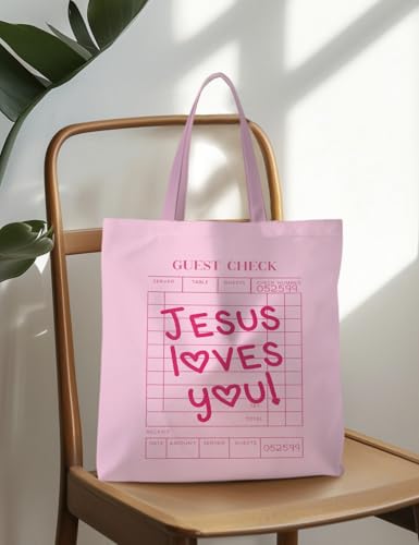 Jesus Tote Bag, Christian Tote Bags for Women, Religious Reusable Grocery Bags - color: Girly Pink