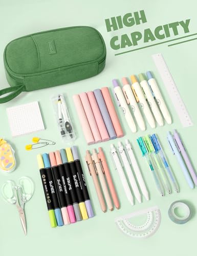 SUNEE Cute Pencil Case, Large Pencil Pouch, Soft Corduroy Fabric Big Pencil Bag with Zipper, Kawaii Pen Bag Stationery Storage and Organizer, School Supplies for Teen, Student, Boys, Girls, Soft Green - color: Soft Green