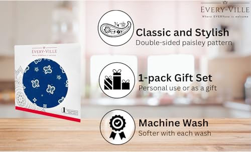 Gift Packaging Bandana for Men Women - 100% Cotton, Paisley, 22x22 In, 1 Pack - Large Bandanna Handkerchief Cowboy Hanky - color: Navy Blue