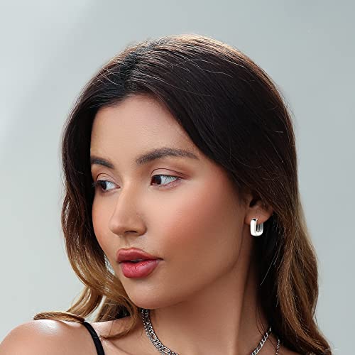 HILXURY Gold Chunky Hoop Earrings Set for Women, 14K Gold Plated Twisted Huggie Hoop Earring Hypoallergenic, Thick Open Hoops Set Lightweight - color: 9 Silver hoops