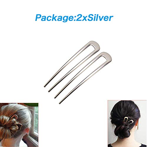 [2 Pack] Benefree U-Shape Hairpins, Bride Hair Accessories Hair Pins Clip Vintage Hair Stick,Hairstyle Chignon for Women Girls-Silver - color: 2P Silver