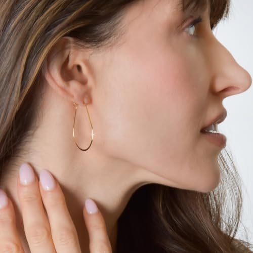 Oval Threader Hoop Earrings for Women - Lightweight Thin Teardrop Earring Hoops - 14k Gold, Rose or 925 Sterling Silver Plated - color: 1.4" inch - 18K Gold Plated