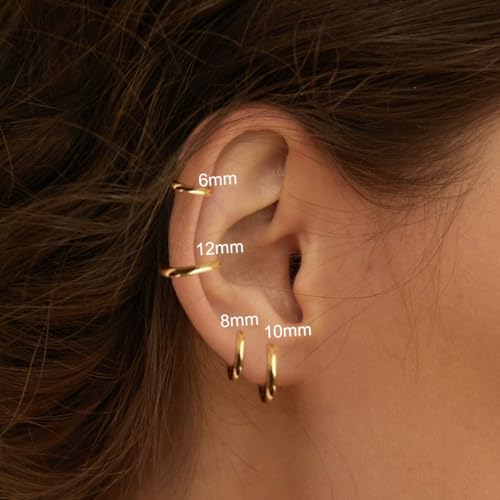 1 Pair 8mm Small Hoop Earrings for Women, Dainty 14K Gold Plated Huggie Hoop Earrings Hypoallergenic Lightweight Cartilage Earrings Set for Multiple Piercings for Sensitive (Gold/1.6mm) - color: Gold, size: 8mm (Thickness: 1.6MM)