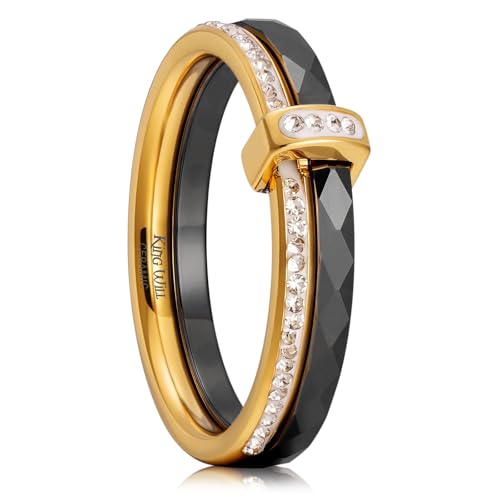 King Will 4mm/6mm Black Ceramic Rings, Men's Wedding Rings Spinner Flat Cut Wedding Band for Men Women Comfort Fit and Durable - color: Black 4mm