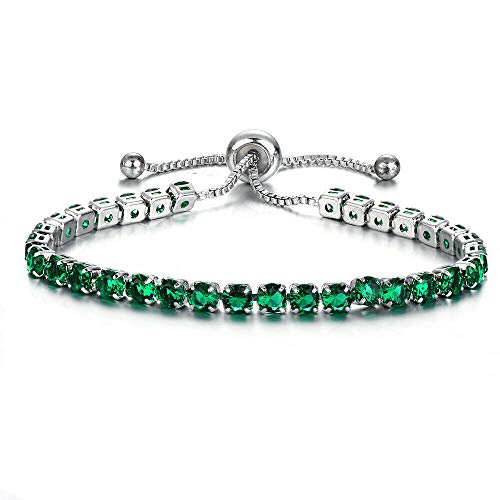 CiNily Adjustable Tennis Bracelets for Women Teen Girls Rainbow Cubic Zirconia Bracelet 14K White Gold Plated Hypoallergenic Slider Bracelet Jewelry Gift - color: Adjustable bracelet-green