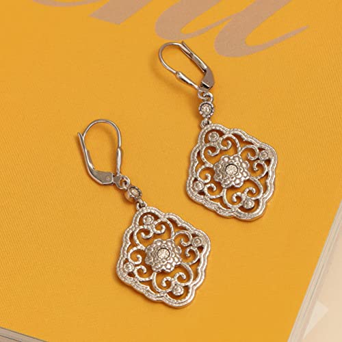 LeCalla 925 Sterling Silver Filigree Dangle Drop Leverback Earrings for Women | Long 925 Silver Dangle Leverback Earrings Hypoallergenic Filigree Tear drop Earrings Jewelry - style: Lab-Grown Diamond 0.03 ct.-45mm