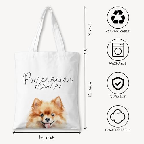 Dog Mama Canvas Tote Bag for Women, Dogs Lover Gift for Dog Mom, Birthday Christmas Cute Rottweiler Gifts For Women. - color: Pomeranian Mama (025)