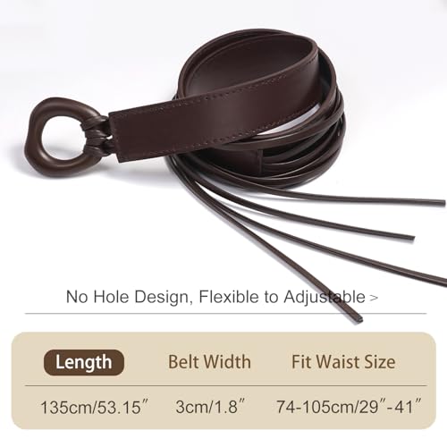 Knotted Waist Belt for Women PU Leather Thin Strap Belt for Dresses - color: Irregular-coffee