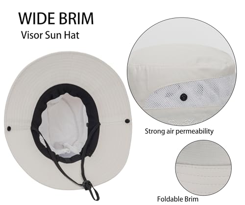 Womens Summer Sun Hat Beach Hat Wide Brim Outdoor UV Protection Hat Packable Mesh Bucket Hat with Ponytail Hole - color: Solid Beige