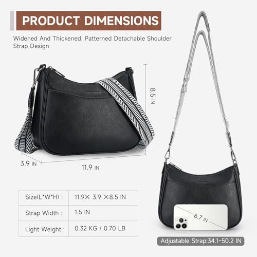 APHISON Trendy Leather Crossbody Purse with Adjustable Strap, Women's Shoulder Handbag - color: Black2
