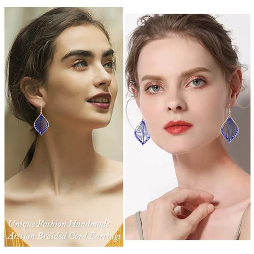 Silver Dangle Earrings For Women Trendy,Boho Cute Drop Western Earings,Vintage Gothic Ethnic Statement Beach Vacation Long Earrings with Leaf Teardrop Turquoise Crystal Tassels,Fashion Jewelry Birthday Gift. - color: A48) Handwoven Braided Rope Blue Beads
