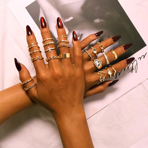 CHICUTIE Gold Knuckle Rings Set For Women Stackable Joint Finger Midi Rings Dainty Cubic Crystal Zirconia Hollow Twist Cute Pack Jewelry Gift - style: 23PCS GOLD