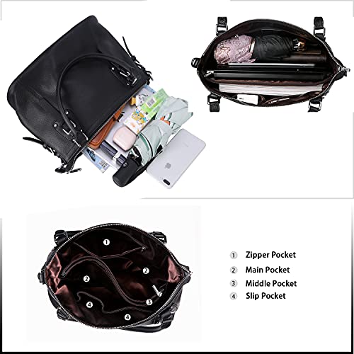 HESHE Genuine Leather Purses and Handbags for Women Tote Shoulder Bag Satchel Purse Top Handle Bags Hobo Crossbody Purse - color: Black, size: Medium