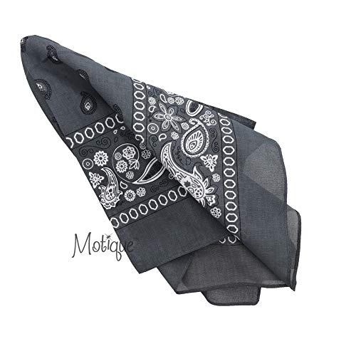 Motique Accessories 22 Inch Cotton Paisley Bandana - color: Dark Grey
