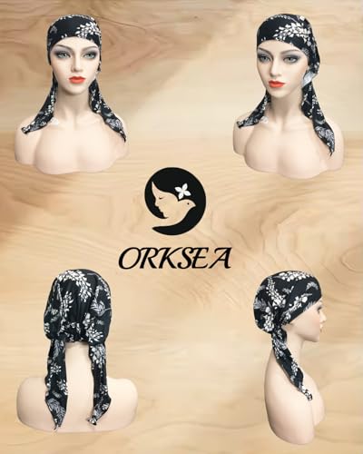 Chemo Headwear for Women Pre-Tied Head Scarf Headwraps Soft Turbans Cancer Hats Chemo Beanie Coverings Scarves - color: Black Flower