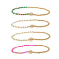 Gold Beaded Stackable Friendship Bracelets Set for Women, Handmade Boho Stretch Summer Jewelry Gift. - color: gold green fuchsia white