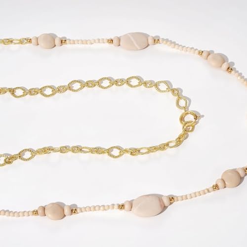 KissYan Long Necklaces for Women, 14K Gold Plated Beaded Gemstone Turquoise Boho Layered Choker, Natural Stone Handmade Sweater Fashion Jewelry Gifts - style: Flat White Stone