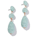 Boho Raffia Earrings Statement Dangle Earrings Cute Teardrop Ball Earrings Colorful Summer Jewelry Handmade Rattan Earrings for Women - color: Lime Green
