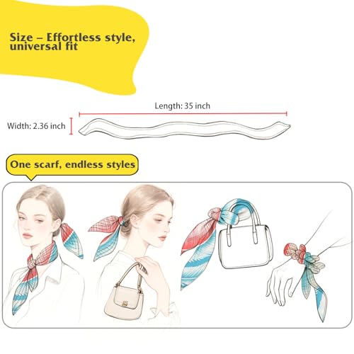 4/40 Pcs Hair Scarf for Women, 35"x2.36" Lightweight Silk Headband, Purse & Bag Scarves Gift Collection - color: Royal Blue