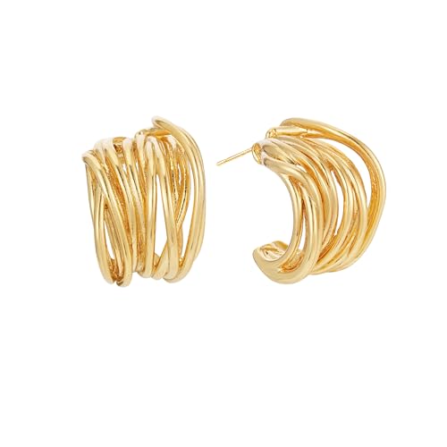 Sylph Chunky Gold Earrings 14K Gold Plated Statement Earrings for Women Trendy Hypoallergenic Textured Hoop Ribbed Huggie Earrings - style: Strand Twisted-18K Gold Plated
