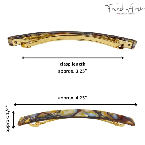 French Amie Long and Skinny Bar Silver Onyx Grey Large 4 1/4" Celluloid Acetate Handmade Automatic Hair Clip Barrette with No Slip Sturdy Silver Clasp for Women and Girls, Made in France (Onyx Grey) - color: Onyx Grey