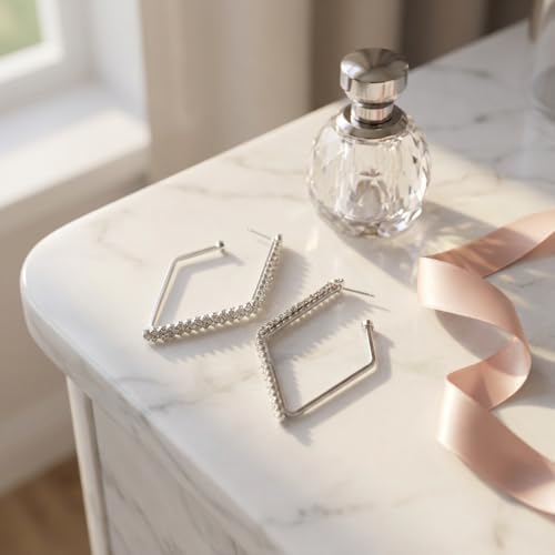 Rhinestone Geometric Hoop Stud Earrings for Women - Sparkly Crystal Statement Jewelry for Evening Parties, Weddings and Special Occasions - color: Silver