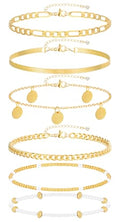 FAXHION Gold Anklets for Women Waterproof, Adjustable Boho Stacking Dangle Coin White Bead Cuban Link Chain Anklets Set, Summer Layered Beach Jewelry Gift for Women - color: Gold-10