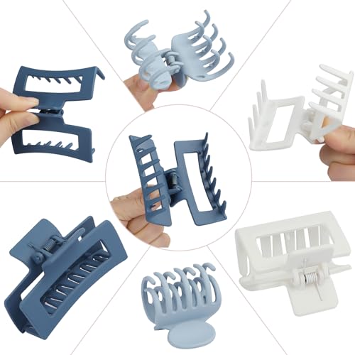 CHANDAT 3 Style Blue Hair Claw Clips Set - 9 pcs Medium Rectangle and Square Clips for Thick and Thin Hair Women's Accessories - color: Blue