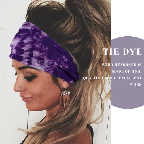 Acenail Wide Boho Headbands Turban Knotted HeadbandStretch Non Slip Hairbands Workout Head Wraps Yoga Head Scarfs Fashion Hair Accessories for Women 4Pcs - color: Tie Dye