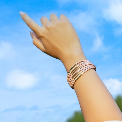 FANCY SHINY Boho Leather Bangle Bracelets Stackable Noodle Tube Bracelets Layered Wrap Cuff Bracelets with Magnetic Clasp - color: Pink