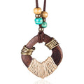 Brown Wooden Choker Chunky Pendant Necklaces for women - color: ET-SUBY-O4I6