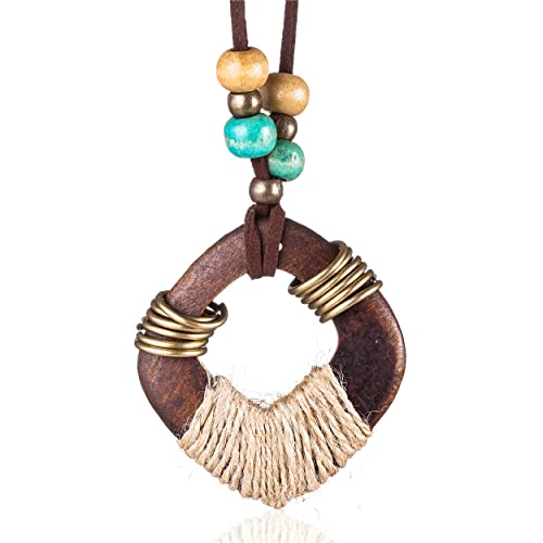 Brown Wooden Choker Chunky Pendant Necklaces for women - color: ET-SUBY-O4I6