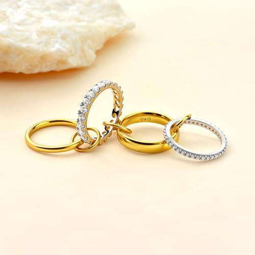 14K Gold Plating and Platinum Plating Stackable Interlocking Ring Set | Anti-Allergy Mixed Metal Multi-Ring Declaration Jewelry | Women's Festival Gift, Mother's Day/Birthday/Engagement Jewelry - size: 5, style: Four-layer ring