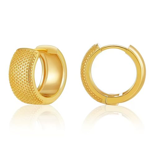 Small Chunky Huggie Hoop Earrings for Women - 18K Gold Plated Boho Ethnic, Hypoallergenic Dainty Vintage Gifts for Women - color: Dotted patterr