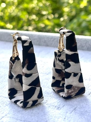 Chunky Leopard Leather Earrings Bohemia Camouflage Leather Dangle Earrings Chunky Rectangle Black White Zebra Print Earring Handmade Vintage Faux Leathers Statement Earring Boho Style Jewelry - color: Black +White 2