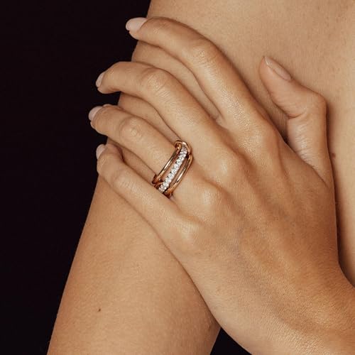 YOIHUR 14K Gold Plated Stackable Rings for Women Non Tarnish, 3 Ring Set with CZ Cubic Zirconia，Interlocked Stackable Rings，Gold and Silver Connected Bands Stacking Jewelry