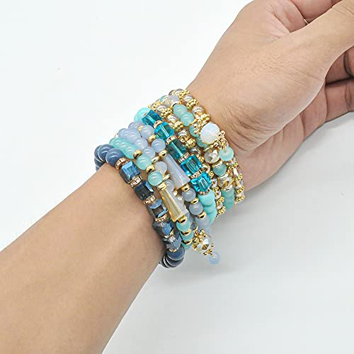 Bohemian Bracelet Sets for Women - 6 Sets Stackable Stretch Bracelets Multi-color Boho Jewelry for Women Hippie Bracelets Dainty Jewelry - color: Seed bead bracelet sets