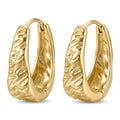 14K Gold Plated Wide Chonky Hinge Hoop Earrings for Women, Ribbed Textured U-Shape Oval Hoops, Lightweight Dainty Hollow Jewelry Gift, Nickel-Free Hypoallergenic 25MM