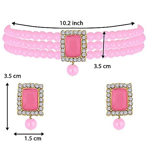Aheli Ethnic Choker Necklace Earrings Wedding Bollywood Party Jewelry Set Gift for Women - color: Pink