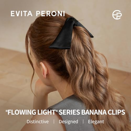 EVITA PERONI Banana Clip with Twistable Wings, Acetate Fabric Ponytail Holder No Damage Hair Clips for Thick Curly Hair Large Claw Clips Elegant Hair Accessories for Women, Black - color: Black