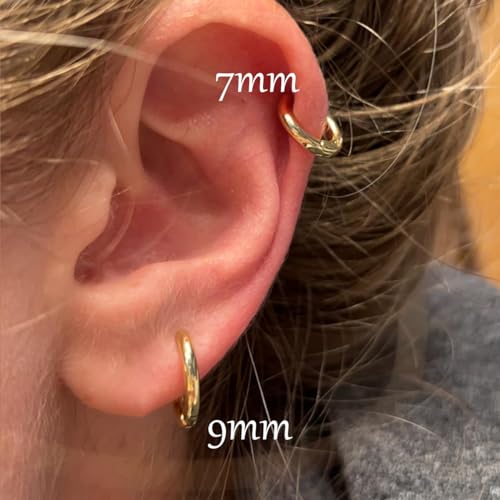 1 Pair 7mm Small Hoop Earrings for Women, Dainty 14K Gold Plated Huggie Hoop Earrings Hypoallergenic Lightweight Cartilage Earrings Set for Multiple Piercings for Sensitive (Gold/1.6mm) - color: Gold, size: 7mm (Thickness: 1.6MM)