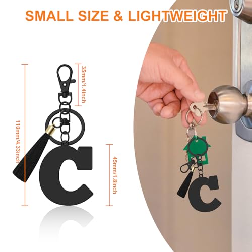 Oubaka Initial Monogram A-Z Keychain for Women, Cute Initial Letter Keychain with Tassel for Handbag Car Key Bag Keyring - color: Black-c